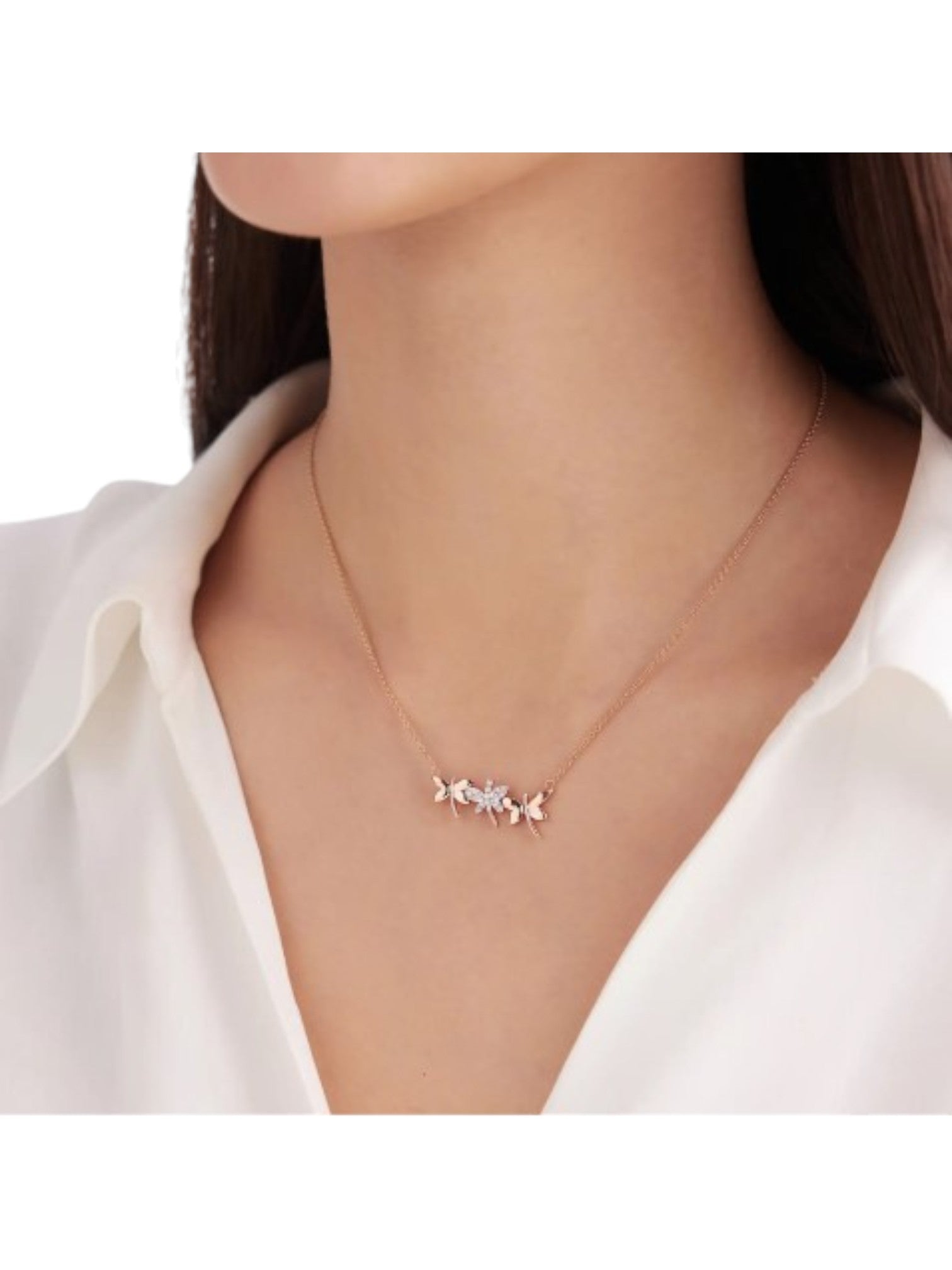 925 Sterling Silver Stylish Butterfly Design CZ Stones Rose Gold Plated Pendant With Chain For Women By Kesardeep